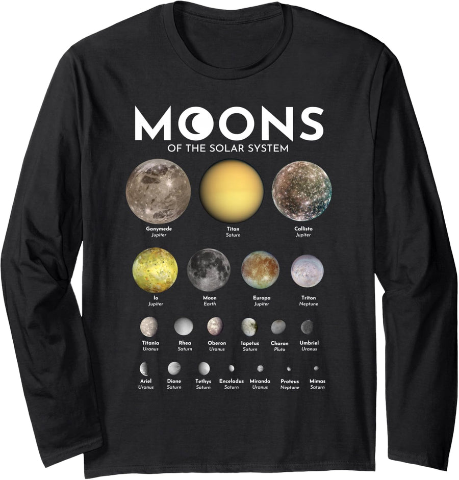 Moons Solar System Space Space Astronomy Long Sleeve T-Shirt - Adult Unisex Black