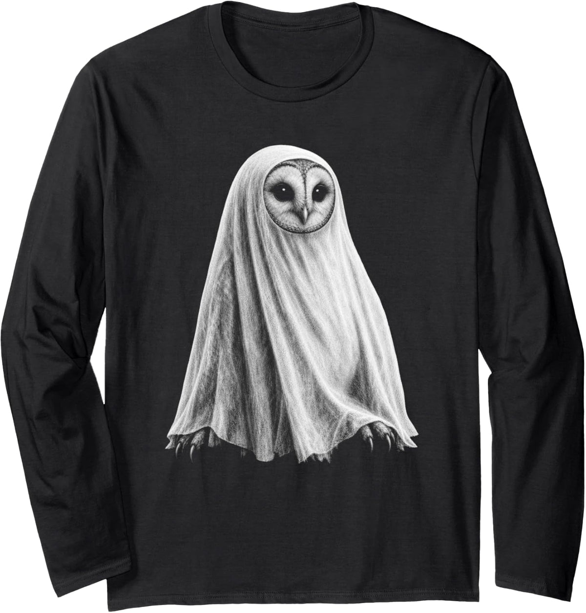 Owl Halloween Cool Owl Spooky Animal Ghost Scary Long Sleeve T-Shirt - Adult Unisex Black