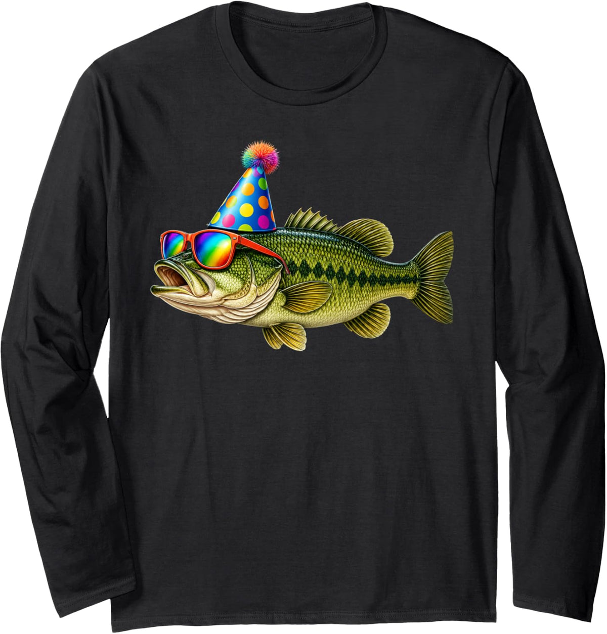 Bass Fish Birthday Party Funny Fisherman Fishing Family Long Sleeve T-Shirt - Adult Unisex Black