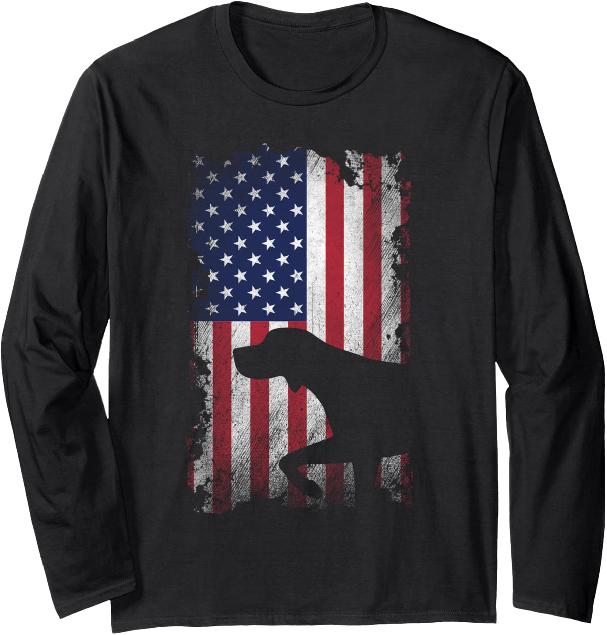 Patriotic German Shorthaired Pointer American Flag GSP Dog Long Sleeve T-Shirt - Adult Unisex Black