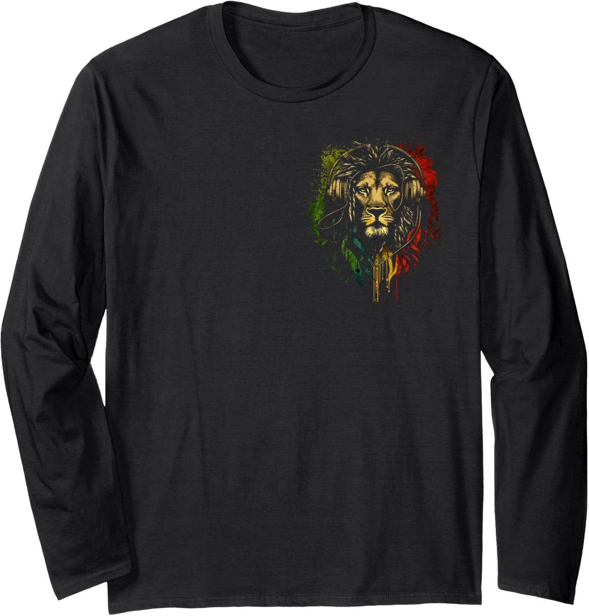 Rasta Reggae Lion Of Judah Jamaican Pride Rastafari Lion Long Sleeve T-Shirt - Adult Unisex Black