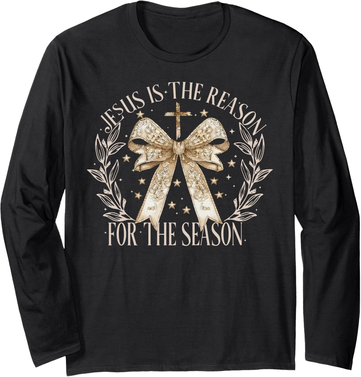 Jesus is The Reason for The Season Christmas Coquette Bow Long Sleeve T-Shirt - Adult Unisex Black