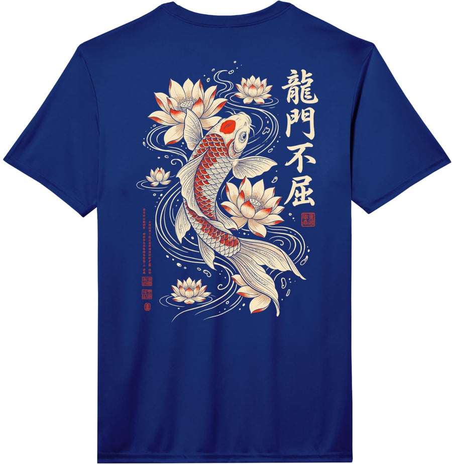 Koi Fish Japanese (On Back) Performance T-Shirt - Royal Blue