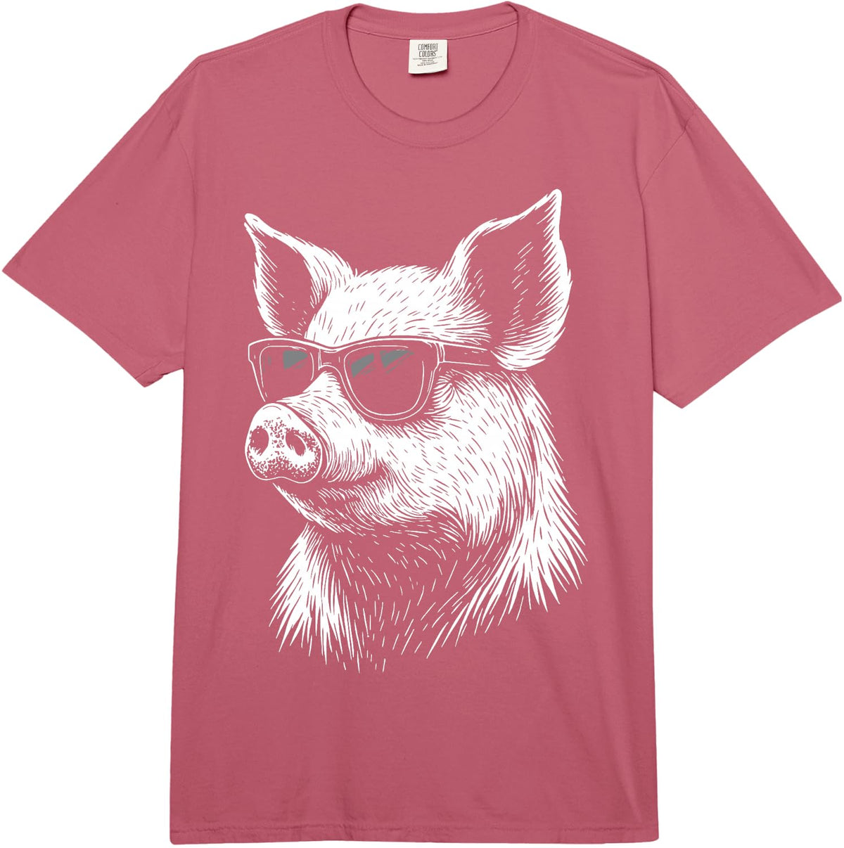 Pig Sunglasses Farmer Comfort Colors Adult Heavyweight T-Shirt - Adult Unisex Raspberry Red