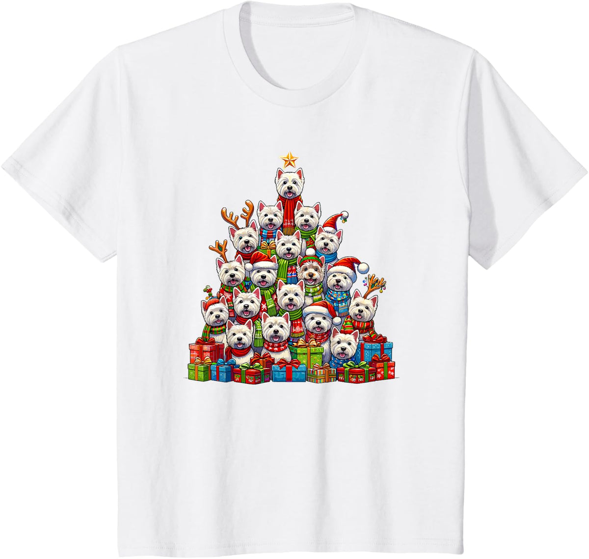 Christmas Tree West Highland White Terrier Westie Dog T-Shirt Tee - White