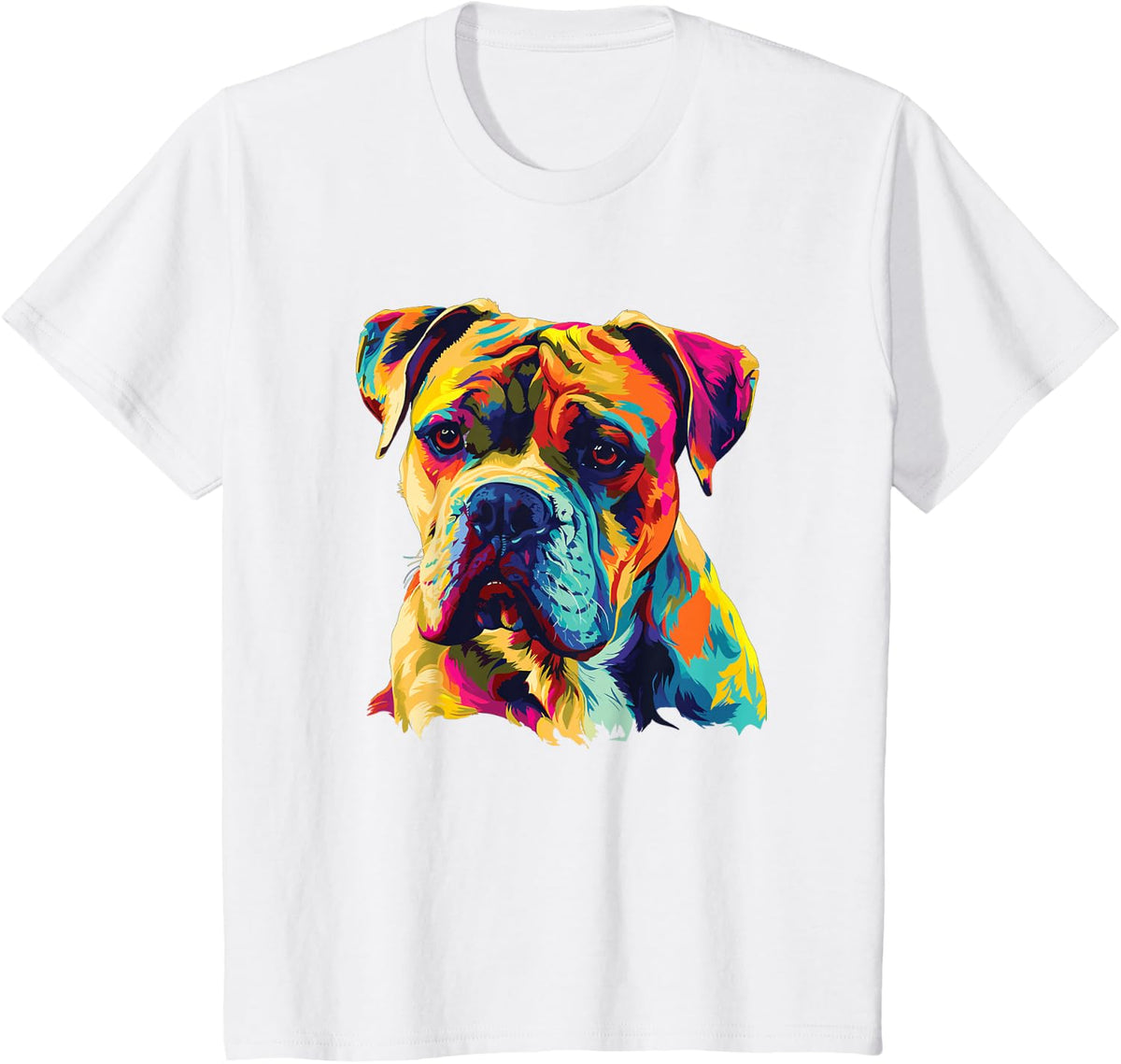 Watercolor Colorful American Bulldog Dog T-Shirt - White