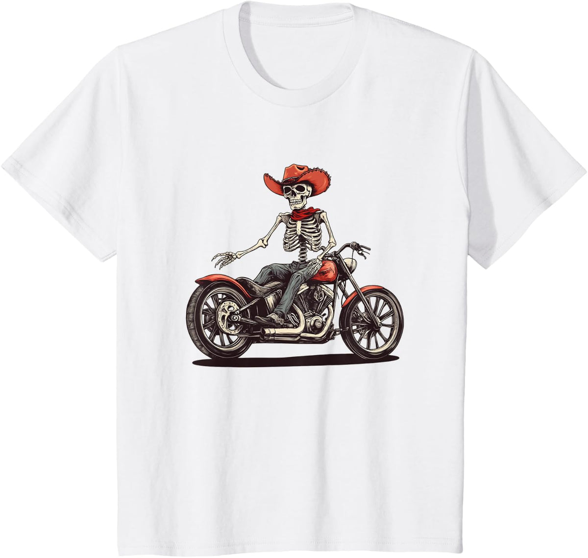 Nice Cowboy Skeleton Costume for Motorbike Lovers T-Shirt - White