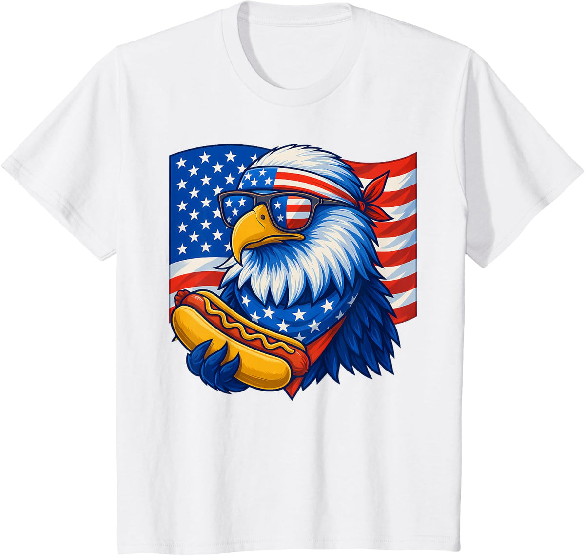 Funny American Flag Bald Eagle Hotdog Patriotic 4th Of July T-Shirt - White