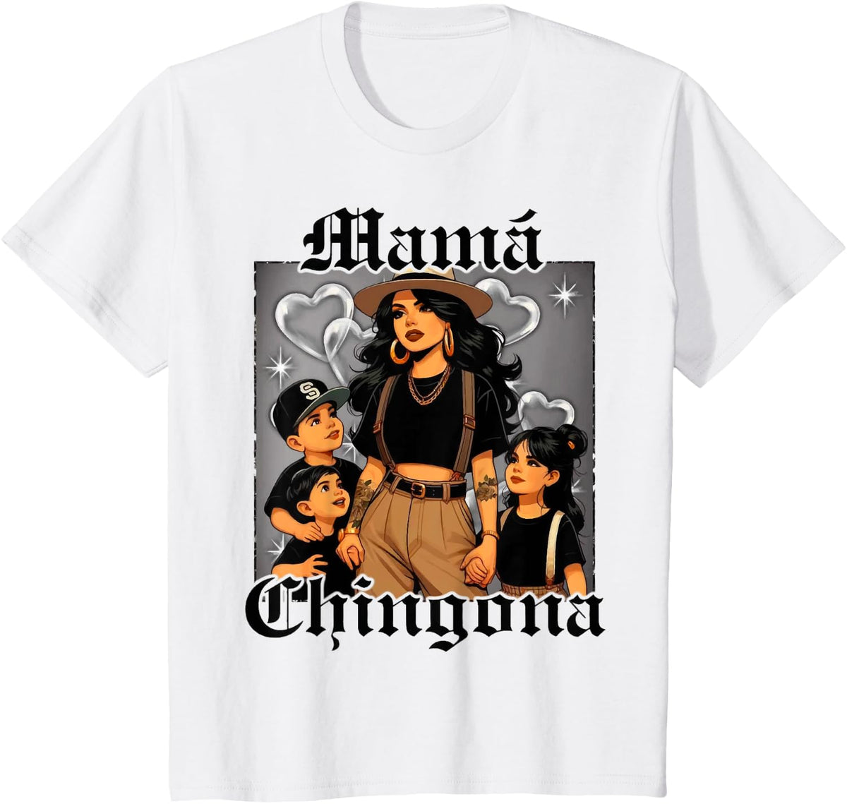 Mama chingona mom of 2 boys and 1 girl T-Shirt - White