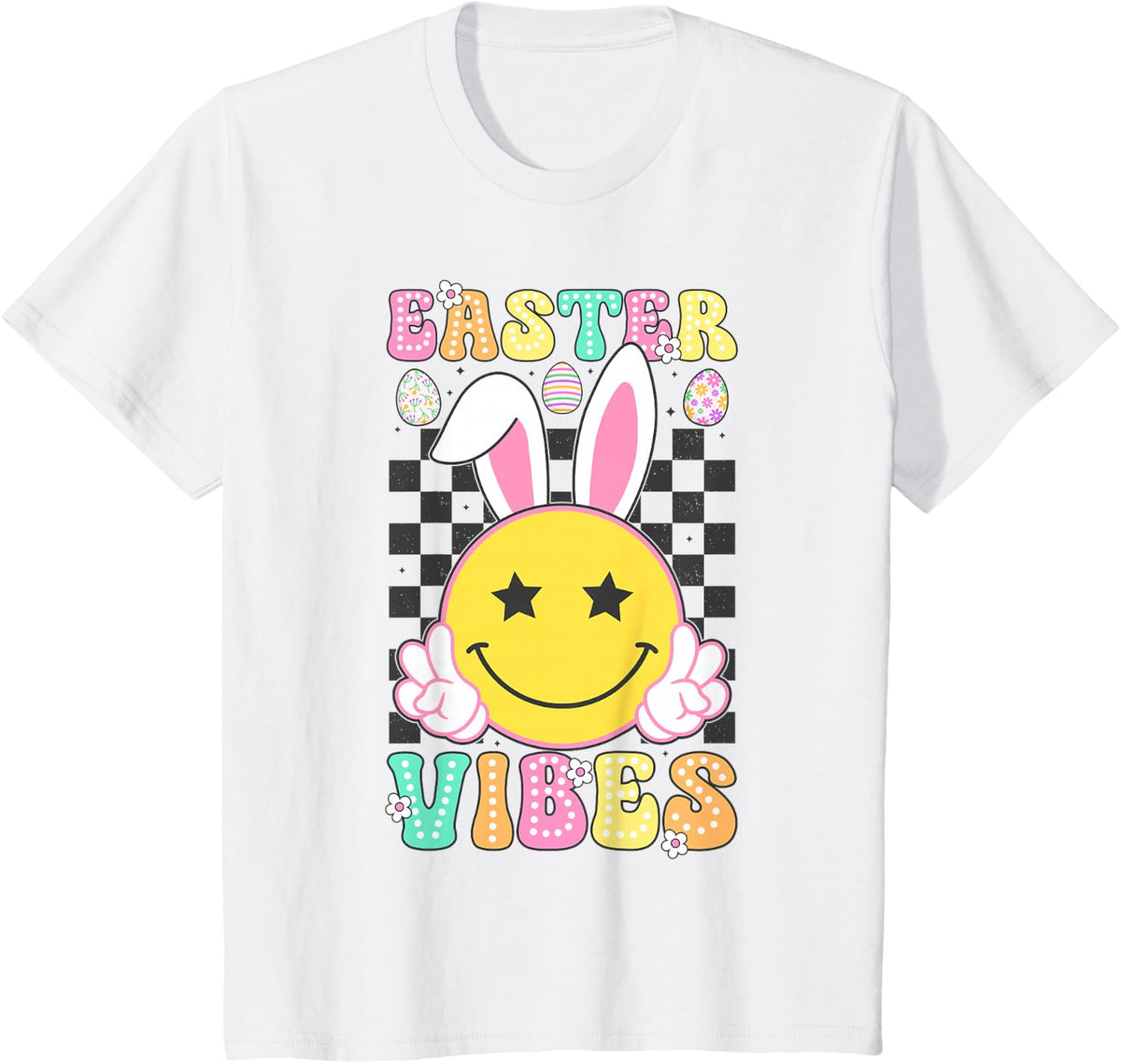 Groovy Easter Vibes Bunny Easter Day Smile Face Girls Women T-Shirt - White