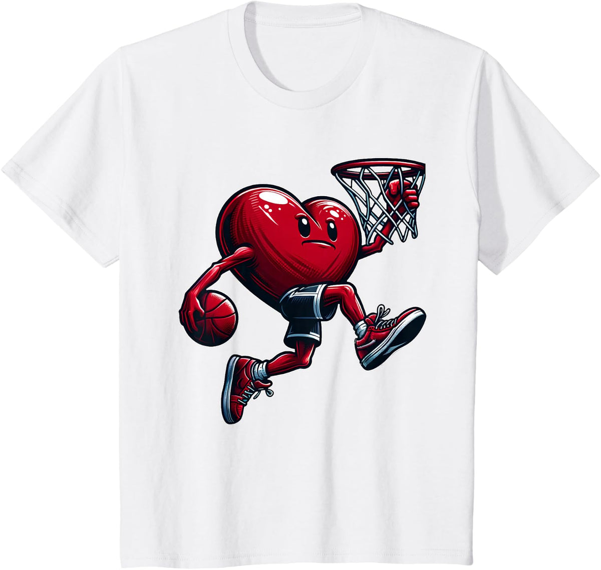 Valentine's Day Heart Slam Dunk Basketball Team Player T-Shirt - White