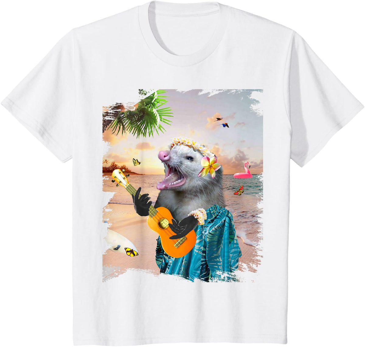 Funny Hawaiian Possum Opossum Beach Tee Shirt for Men and Women Aloha T-Shirts - White
