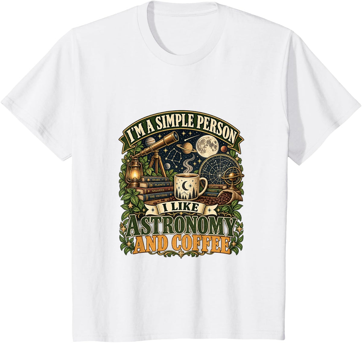 I Like Astronomy and Coffee Funny Stargazer T-Shirt - White