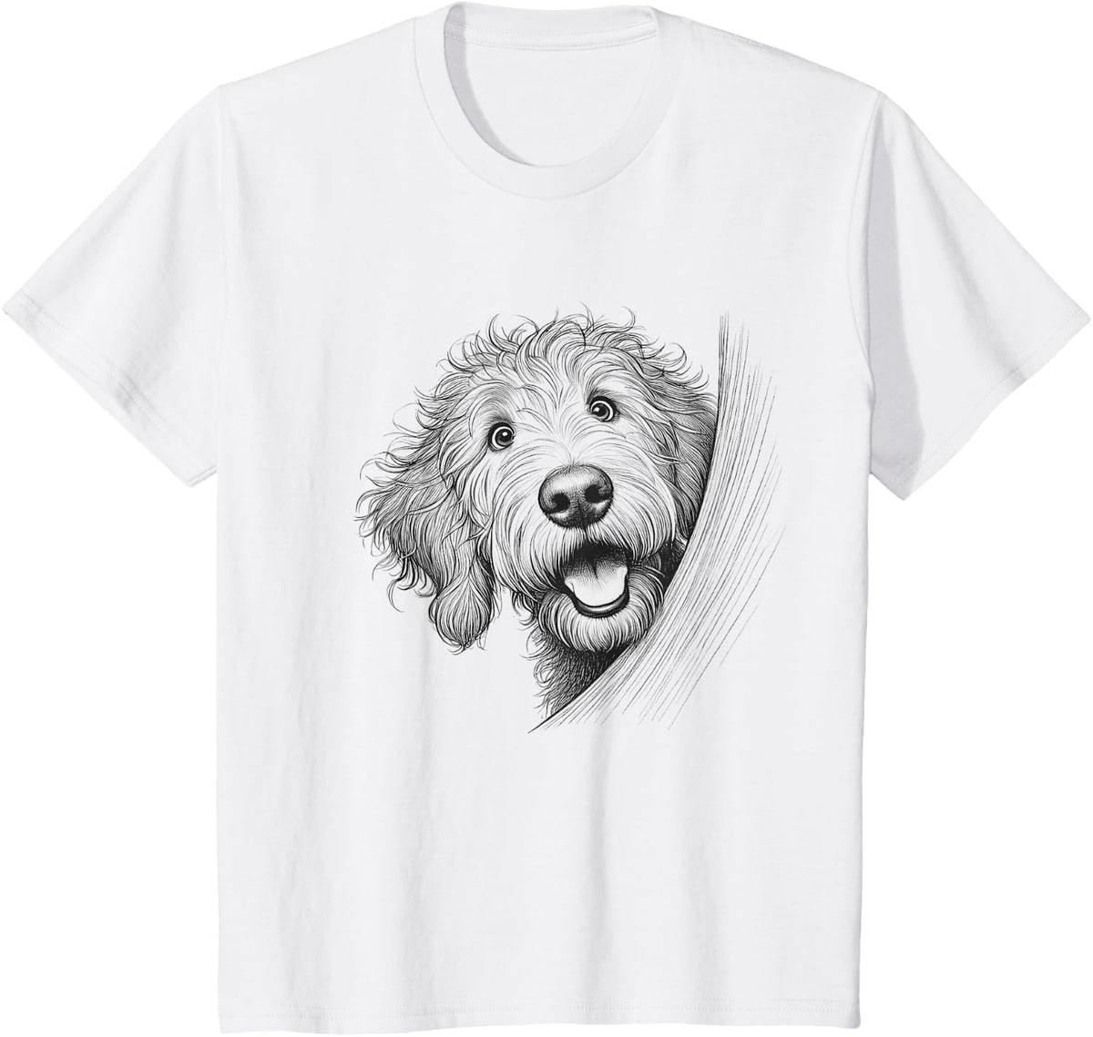 Funny Labradoodle Peeking Dog Design T-Shirt - White