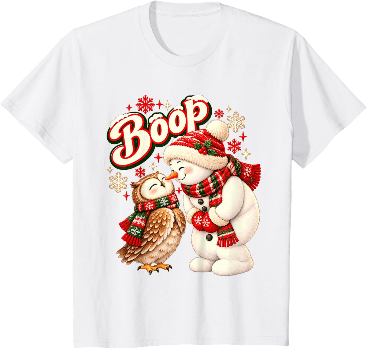 Boop Owl Snowman Cute Christmas Nose T-Shirt - White