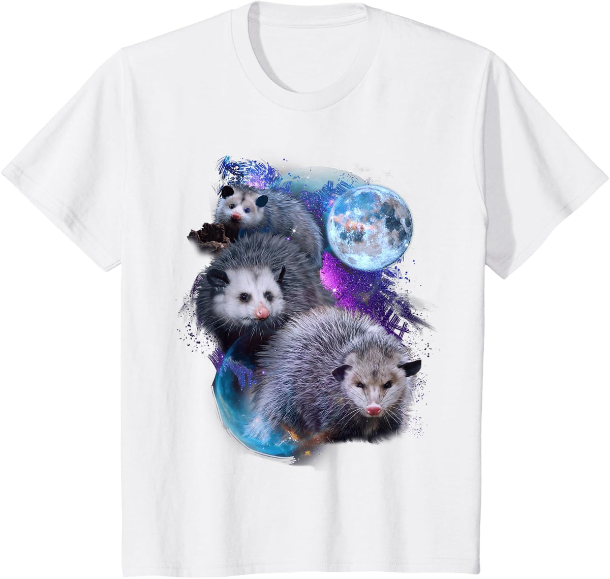 3 Moon Opossum Funny Marsupial Rodent Opossum Art Novelty T-Shirt - White