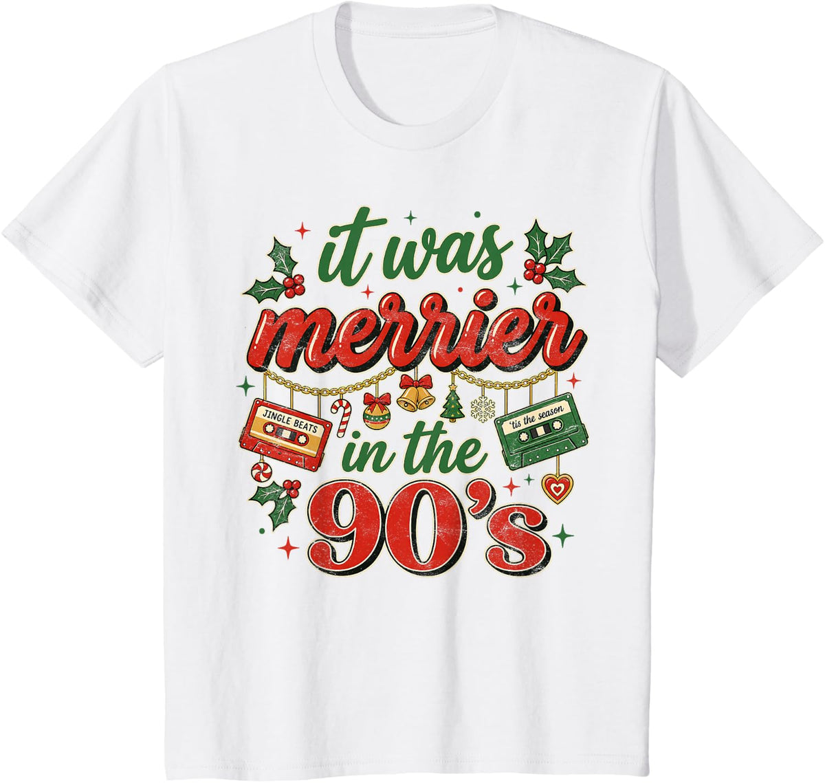 Ugly Christmas Sweater t was Merrier in The 90s Retro Xmas T-Shirt - White