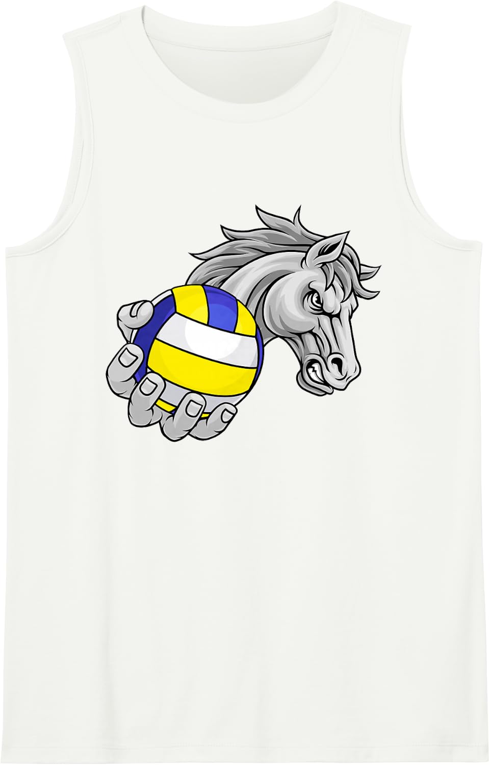 Horse Volleyball Ball Cartoon Character Sleeveless Tank Top - White