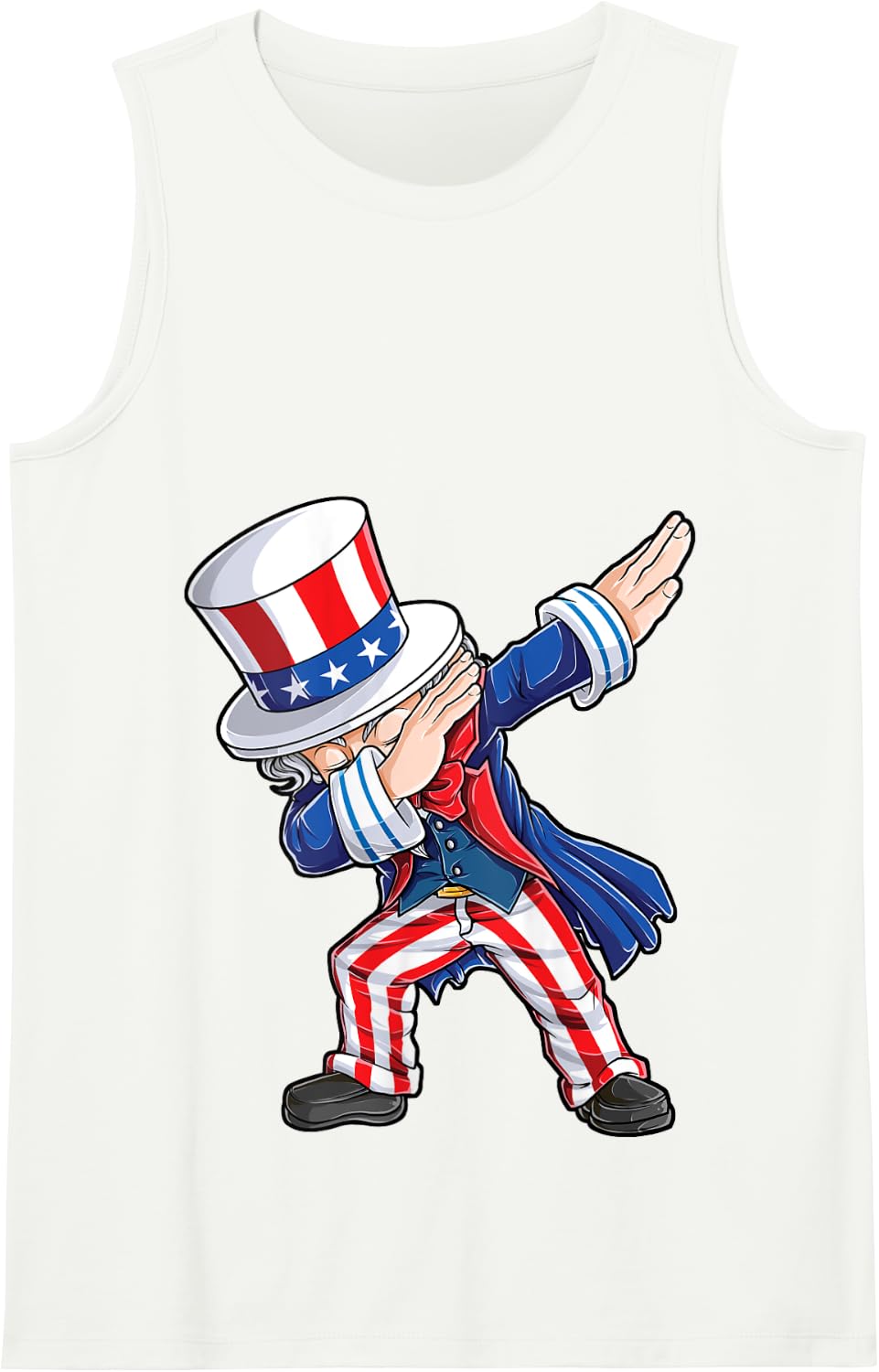 Dabbing Uncle Sam 4th of July Boys Girls Men American Flag Tank Top - White