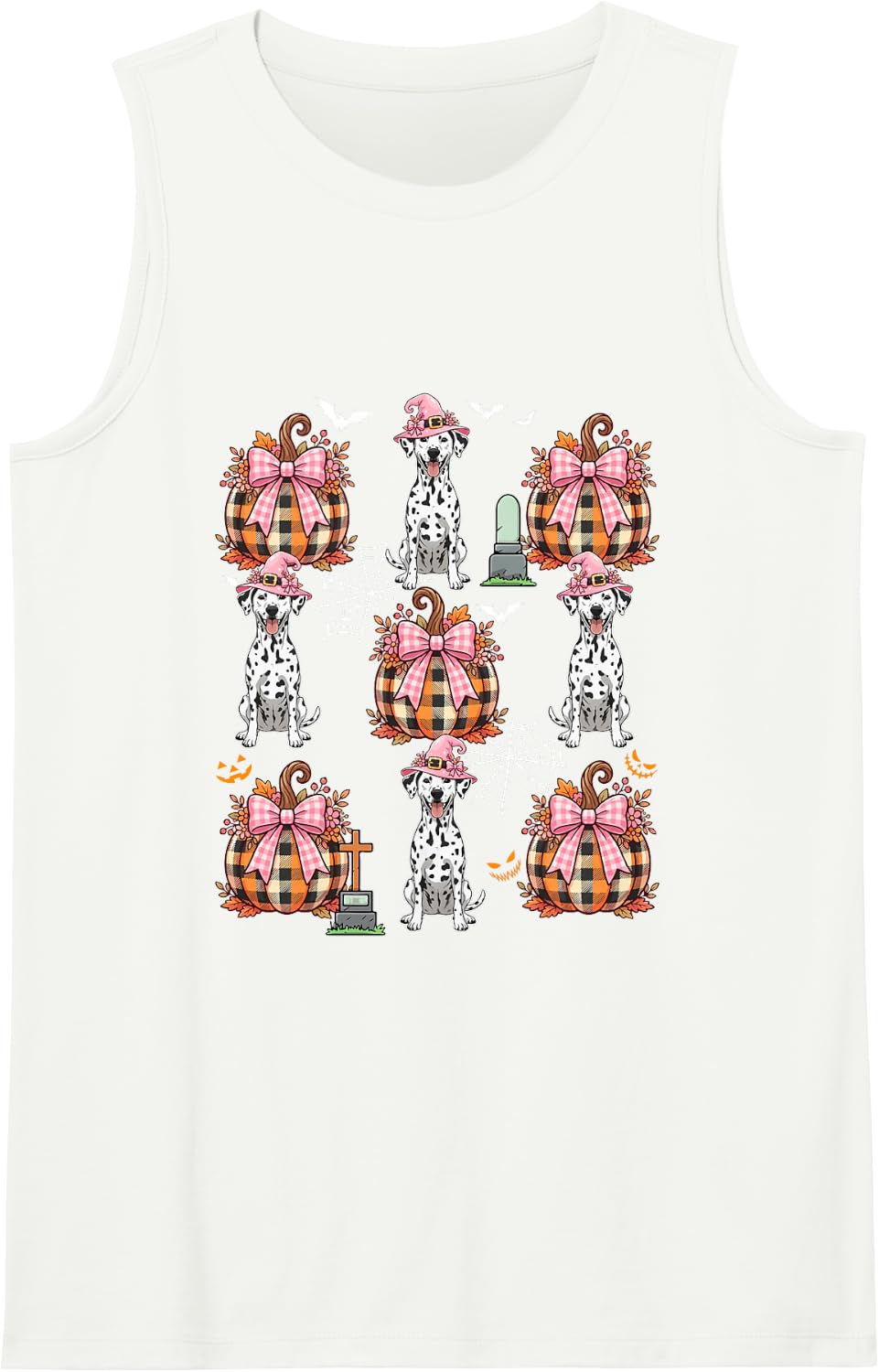 Dalmatian As Witch Pumpkin Bow Tie Collection Halloween Tank Top - White
