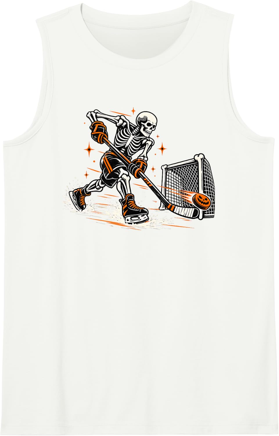 Halloween Skeleton Ice Hockey Player Spooky Puck Shot Sleeveless Tank Top - White