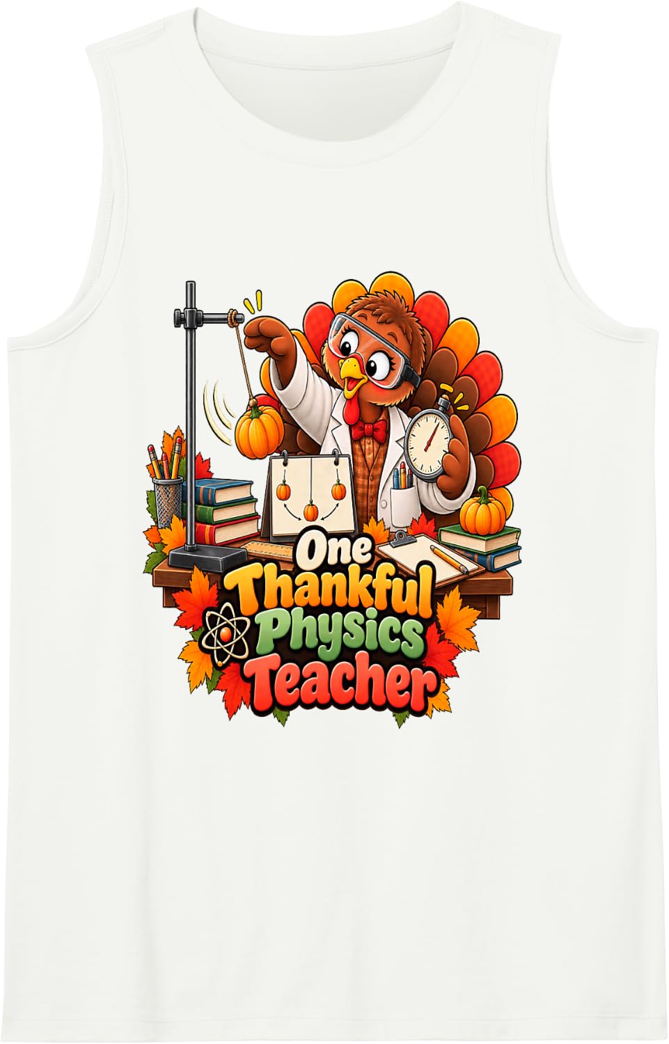 Fall Science Classroom Thanksgiving Physics Teacher Turkey Sleeveless Tank Top - White