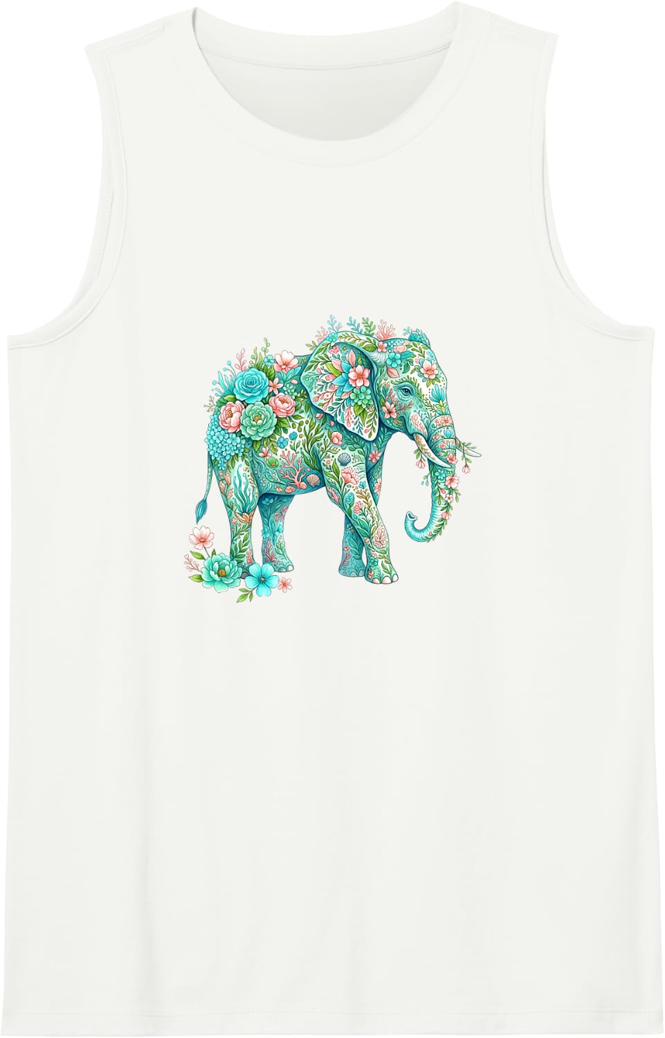 Floral Elephant Botanical Safari Ocean Art Sleeveless Tank Top - White