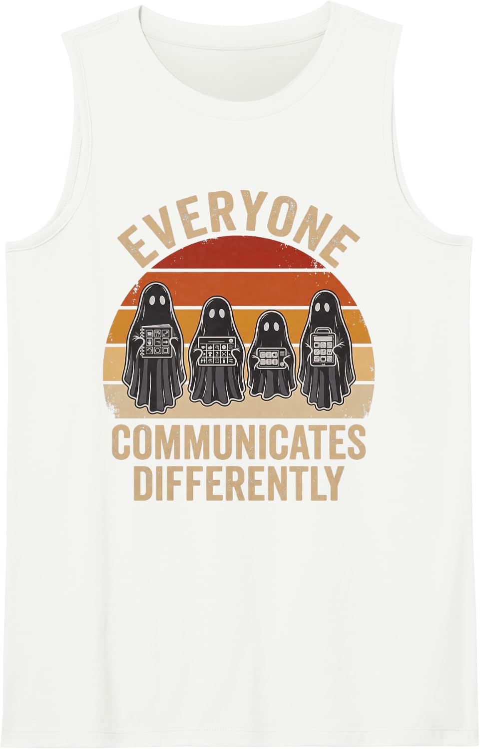 Everyone Communicates Differently Autism Ghost Halloween Sleeveless Tank Top - White