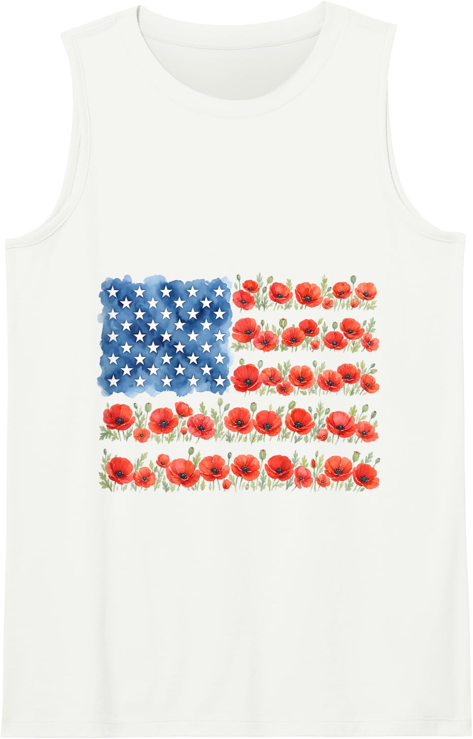 Red Poppy Flower American Flag Memorial Day Poppies Tank Top - White