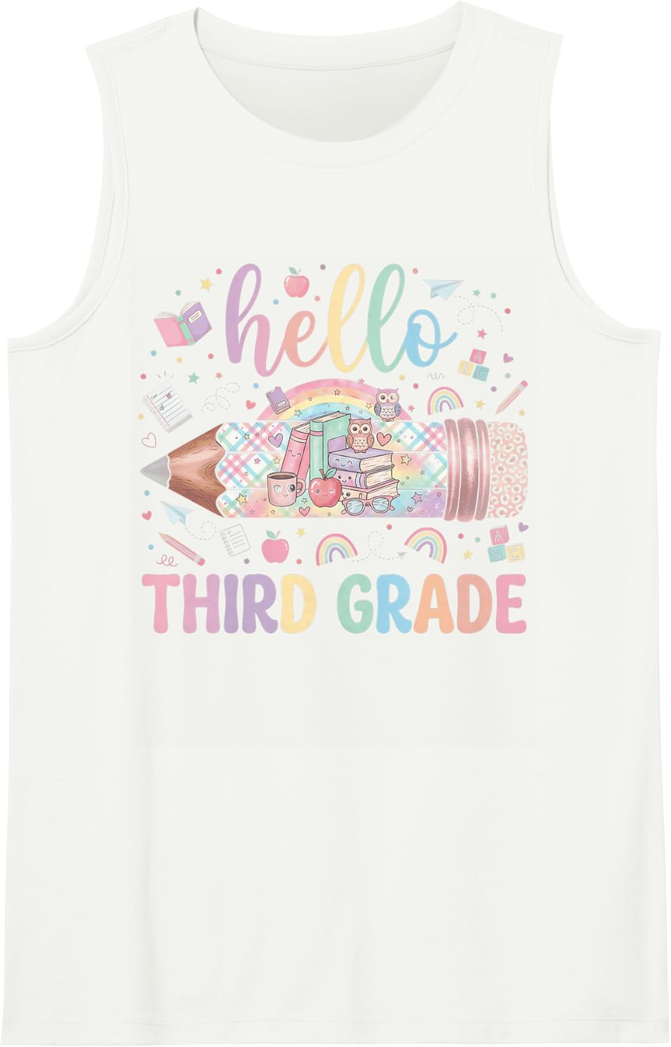 Hello Third Grade Leopard Back to School for Kids Teachers Tank Top - White