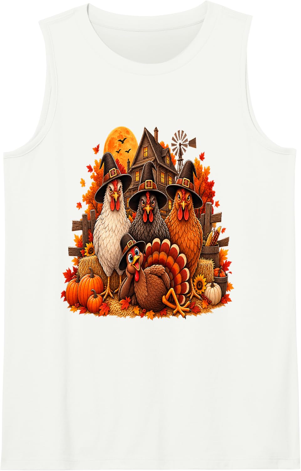 Spooky Farm Chicken Lover Women Witch Chickens Thanksgiving Sleeveless Tank Top - White