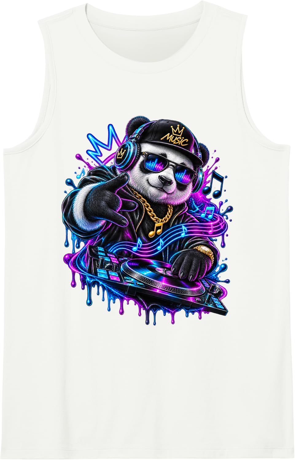 Panda DJ Techno Bass Musicians & Music Treble Clef Sleeveless Tank Top - White