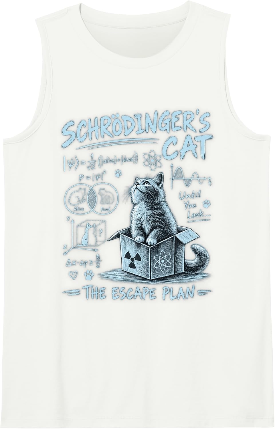 Schrodinger's Cat Quantum Physics Funny Science Cat Sleeveless Tank Top - White