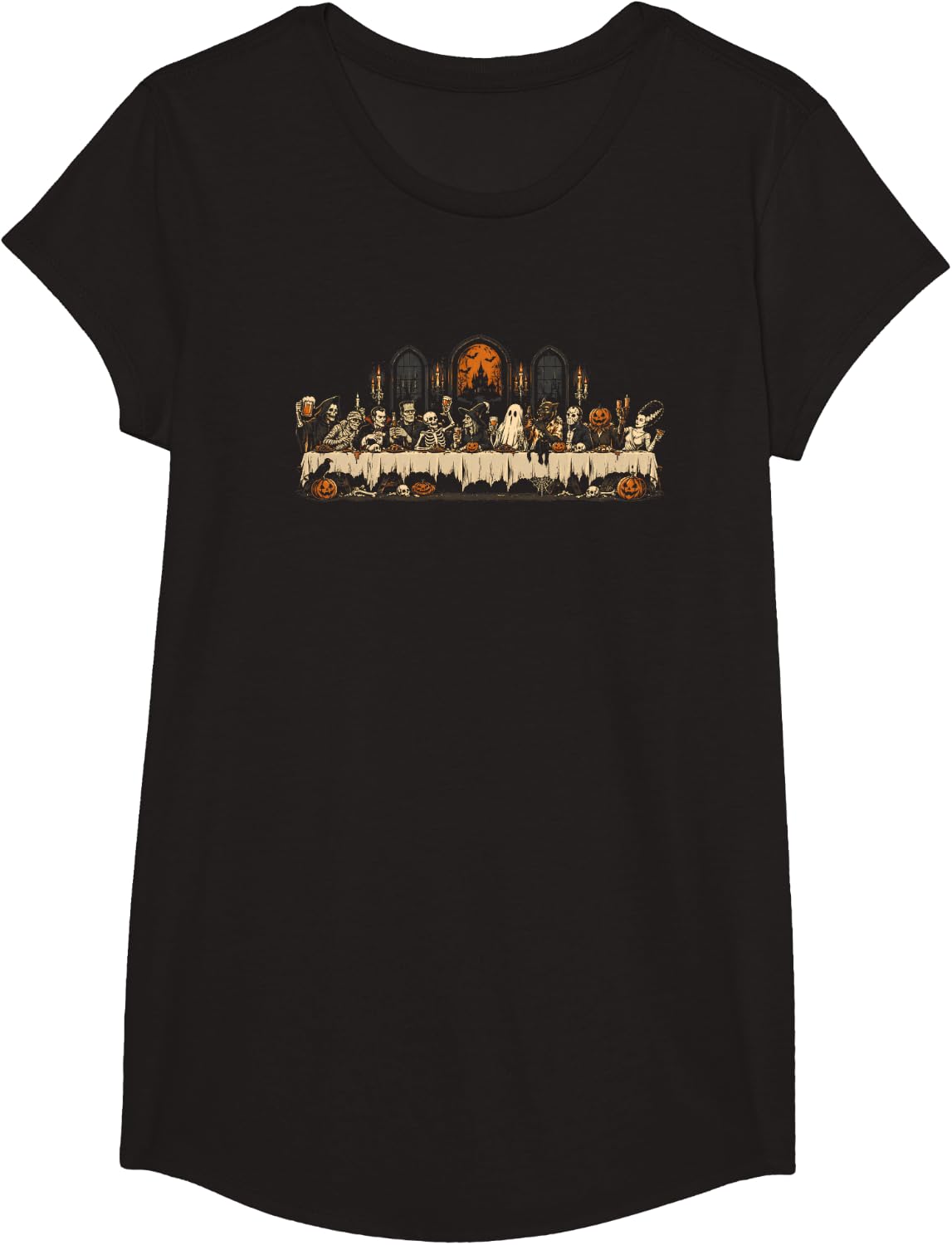 Classic Halloween Monsters Horror Dinner Party Supper T-Shirt - Girls Black