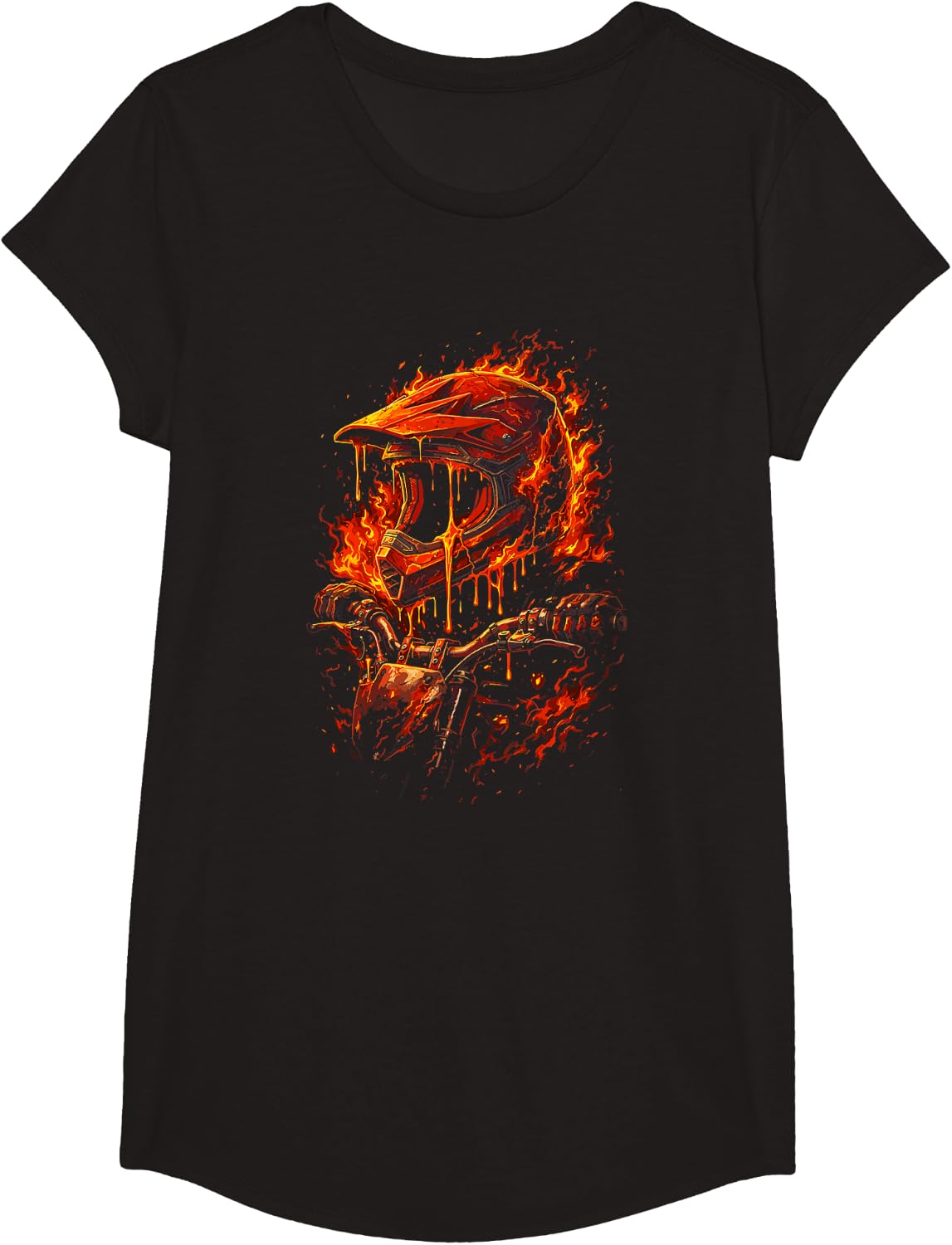Motocross Helmet Drip Melt Graphic Dirt Bike Racing T-Shirt - Girls Black