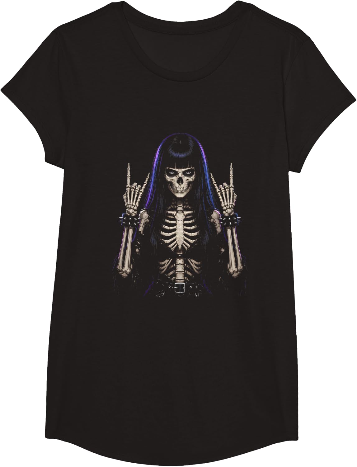 Skeleton Goth Girl Rock Music Spooky Funny Halloween Party T-Shirt - Girls Black
