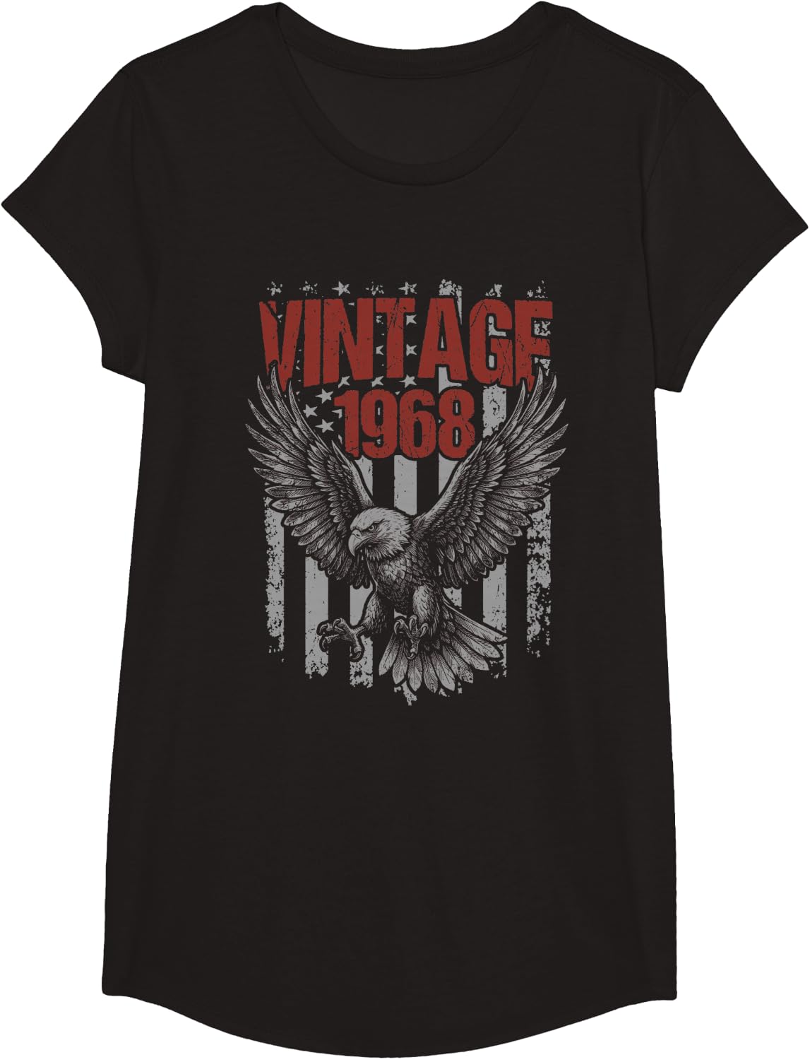 1968 Birthday USA Vintage Bald Eagle Flag T-Shirt - Girls Black