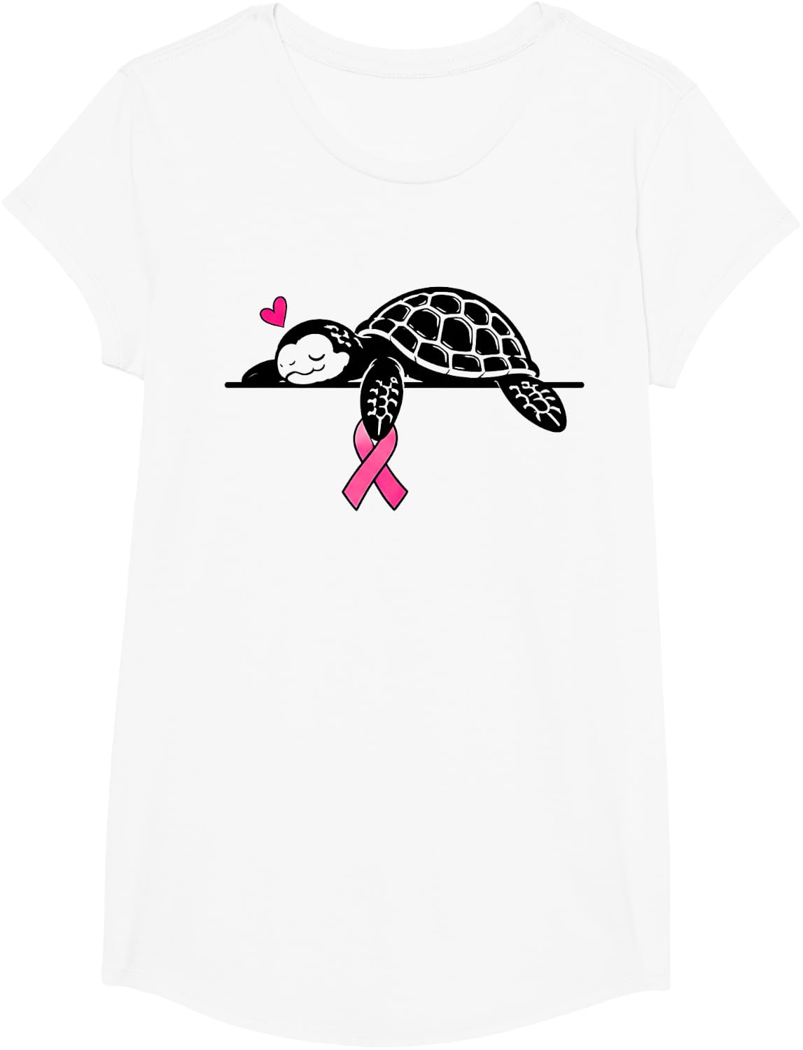 Pink Ribbon Sea Turtle Breast Cancer Awareness Men Women T-Shirt - Girls White