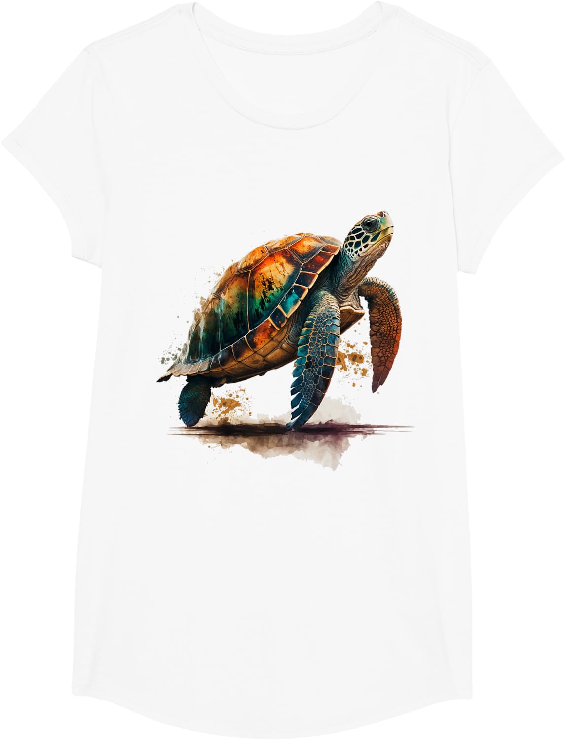 Turtle Art Animal Motif Animal Lovers Turtle T-Shirt - Girls White