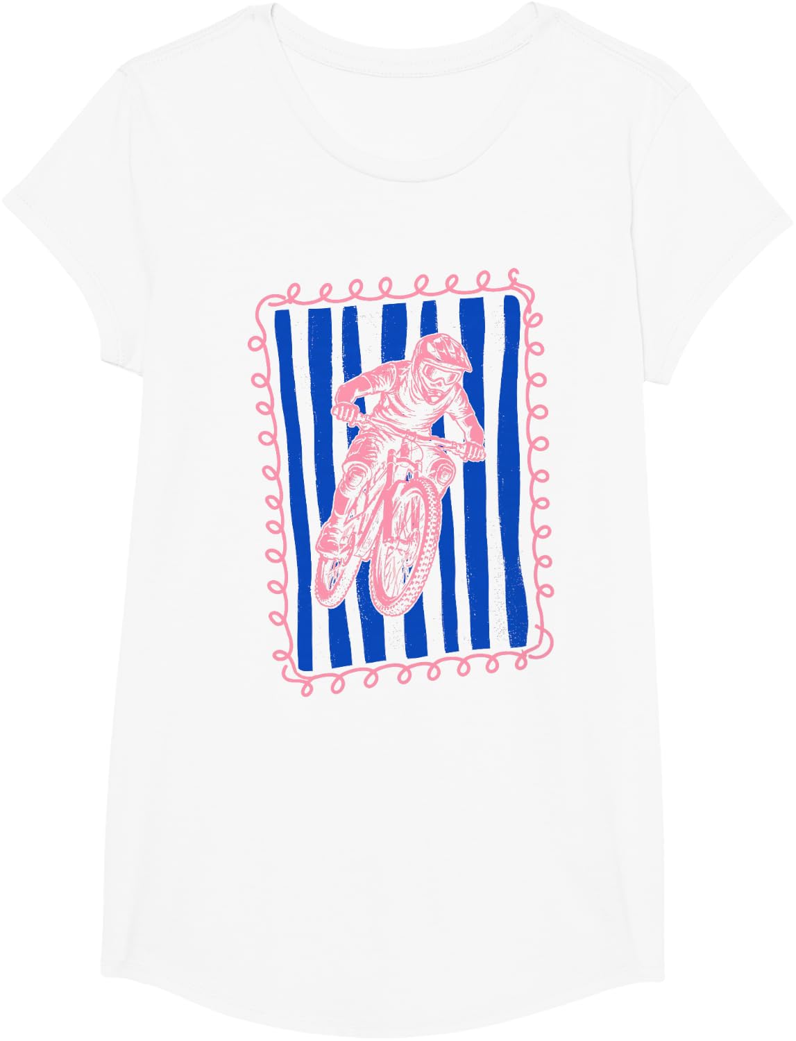 Mountain Biking Pink Blue Graphic T-Shirt - Girls White