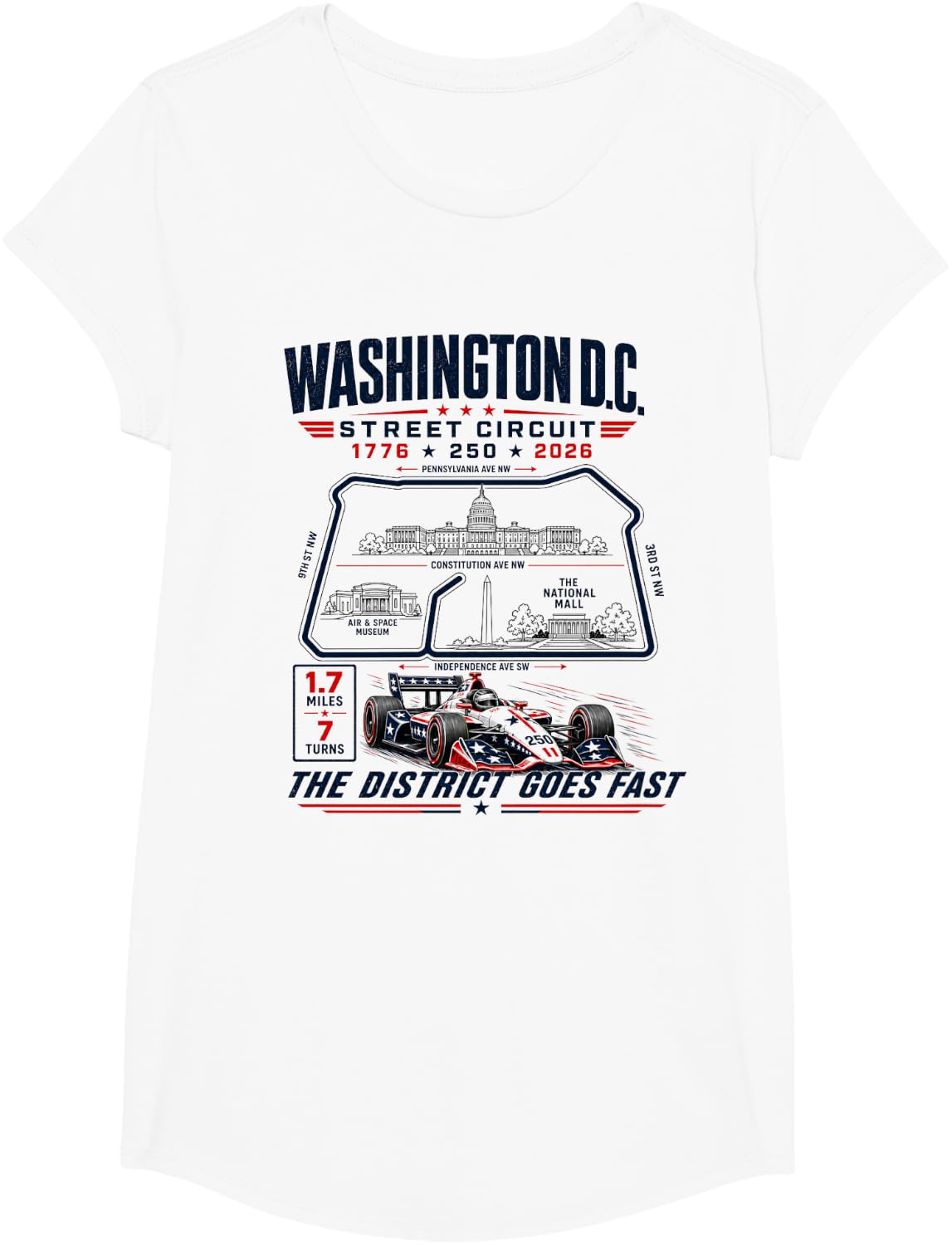 Washington DC Street Circuit Map 250 Mile Racing 2026 T-Shirt - Girls White