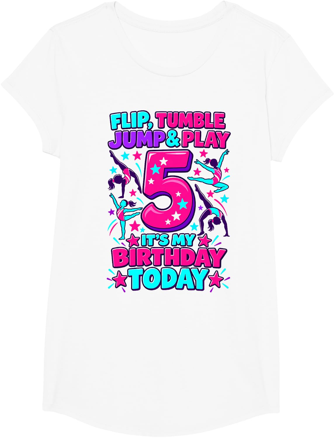 5th Gymnastics Birthday Shirt 5 Year Old Girls Gymnast Party T-Shirt - Girls White