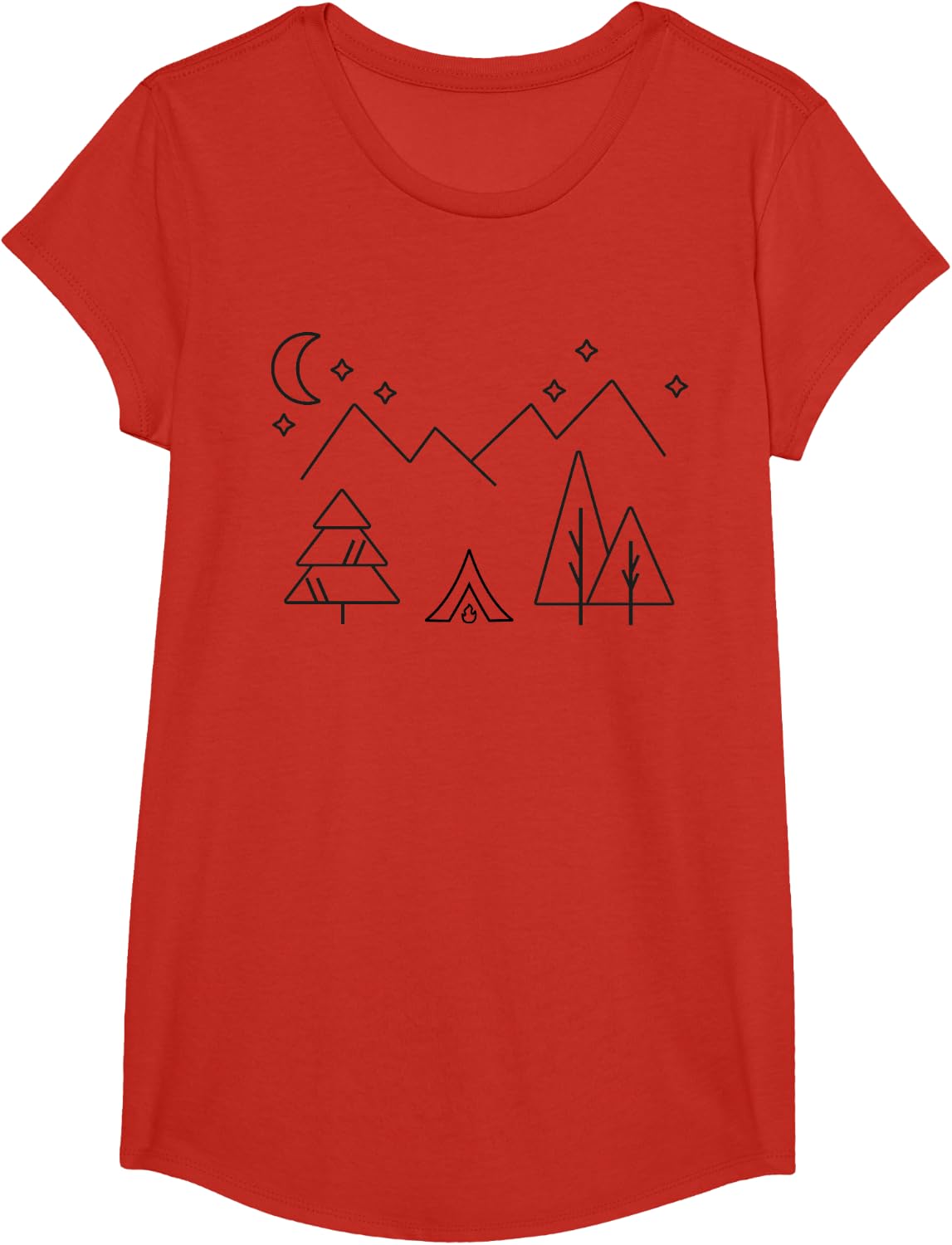 Camping - Minimalist Design with a Tent and Mountains T-Shirt - Girls Red