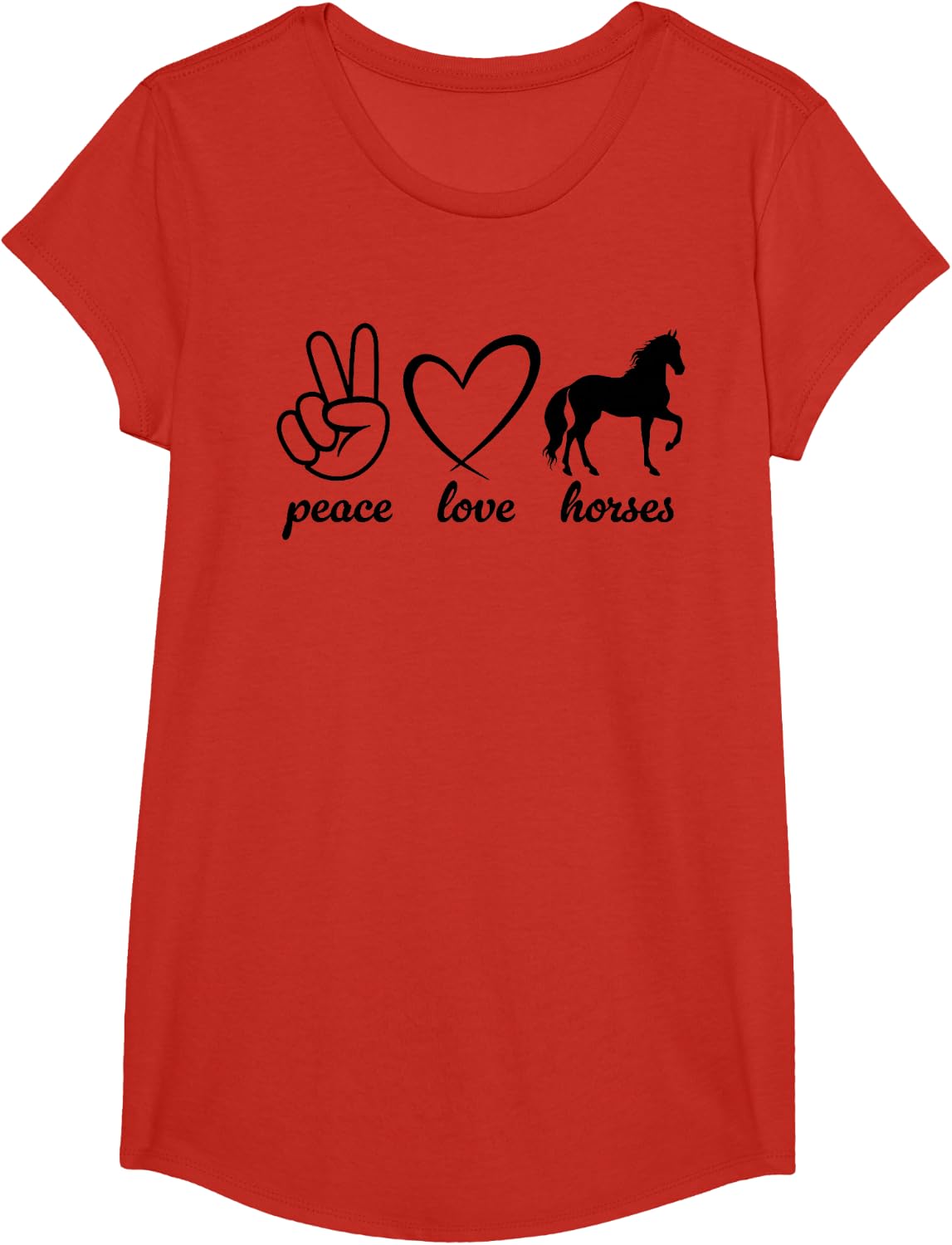 Peace Love Horses Funny Horse Lover Equestrian T-Shirt - Girls Red