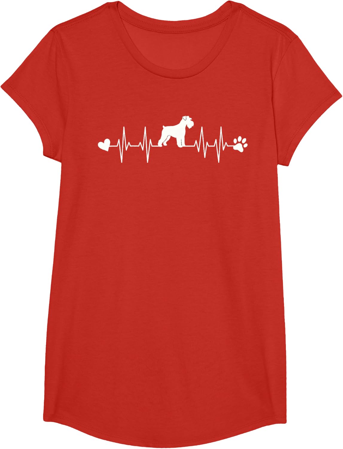 Miniature Schnauzer Dog Lover Heartbeat EKG Pet Dog Mom Dad T-Shirt - Girls Red