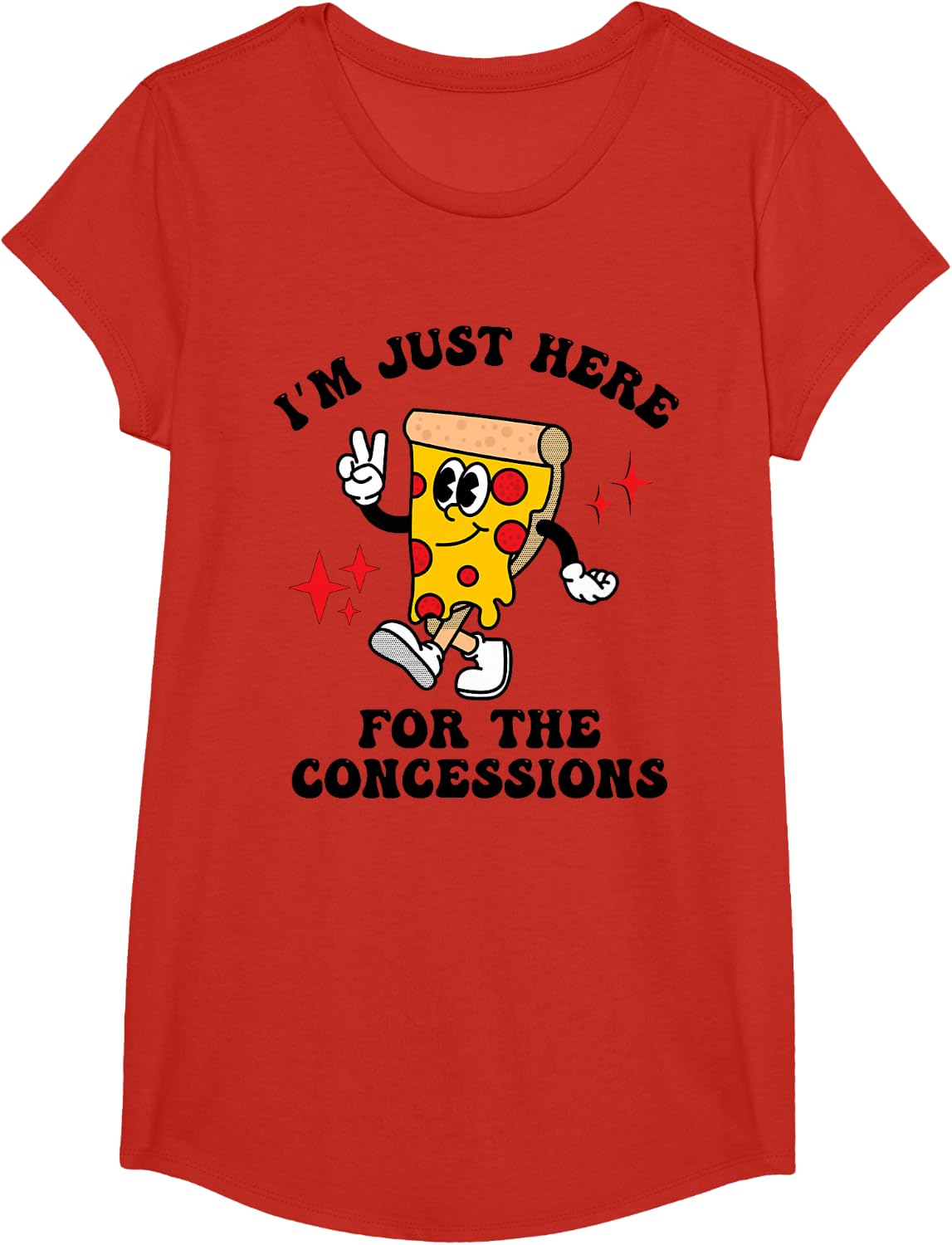 I'm Just Here For The Concessions Stand Funny Pizza Mascot T-Shirt - Girls Red