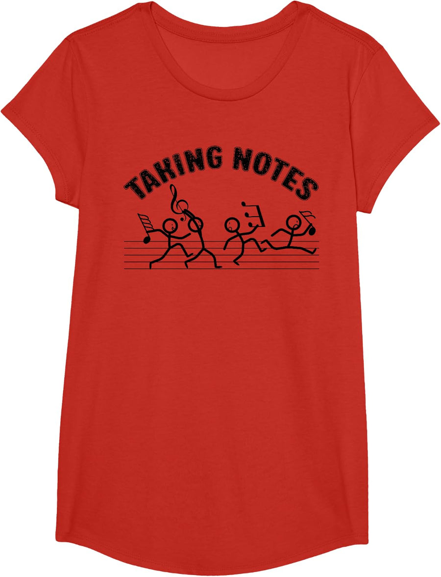 Funny Music Teacher Taking Notes Musical Clef Musician Pun T-Shirt - Girls Red