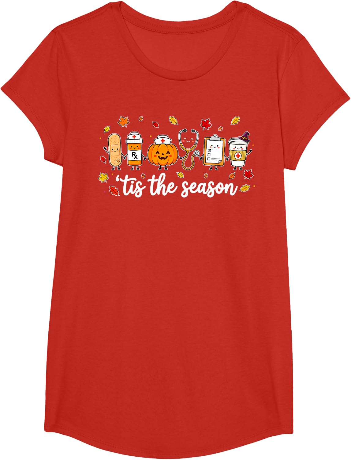 Tis The Season Nurse Fall Autumn Thanksgiving Nursing Women T-Shirt - Girls Red