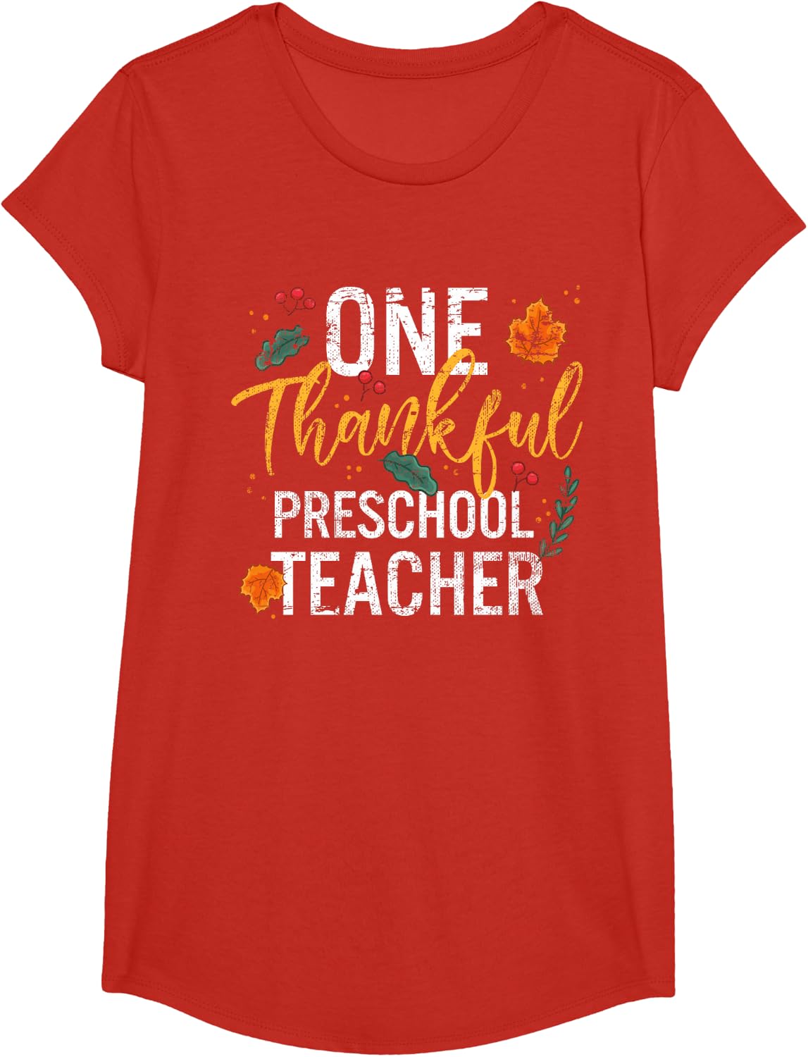 One Thankful Preschool Teacher Thanksgiving Vintage T-Shirt - Girls Red