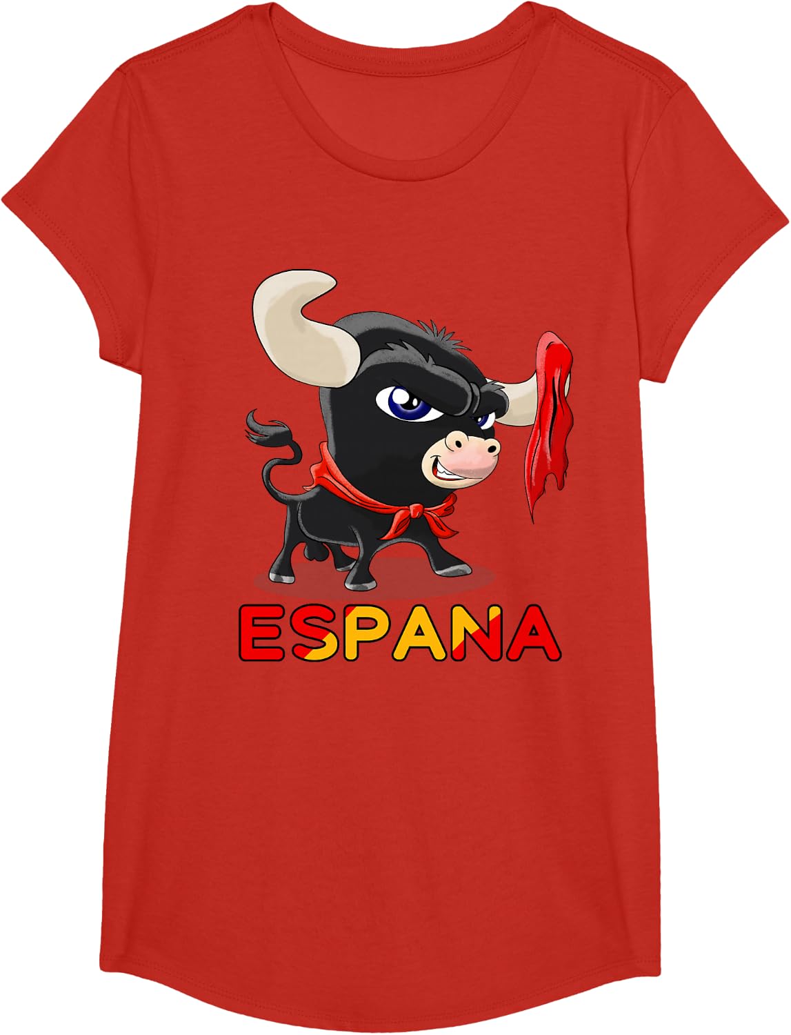 Spain Cute Bull Design T-Shirt - Girls Red